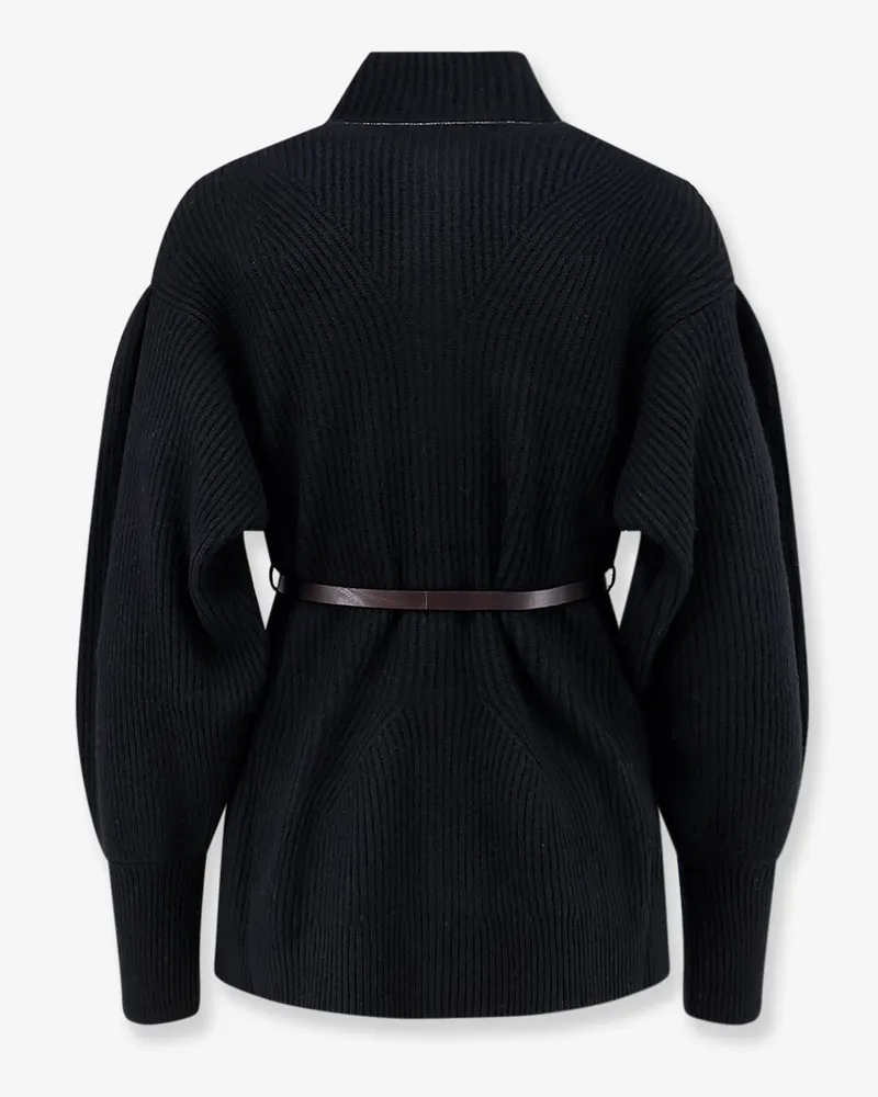 Brunello Cucinelli Women's Cardigan Wool And Cashmere Blend Black Sweater Black