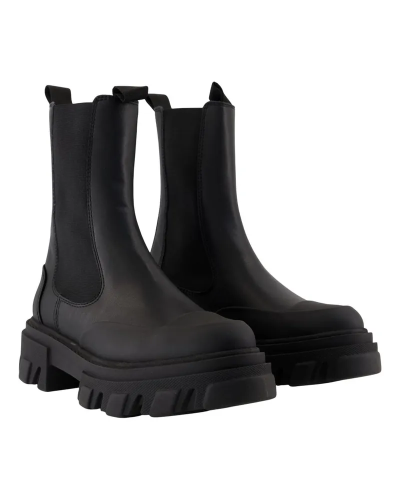 Ganni Women's Chunky-Sole Leather Chelsea Boot Black Plastic Black