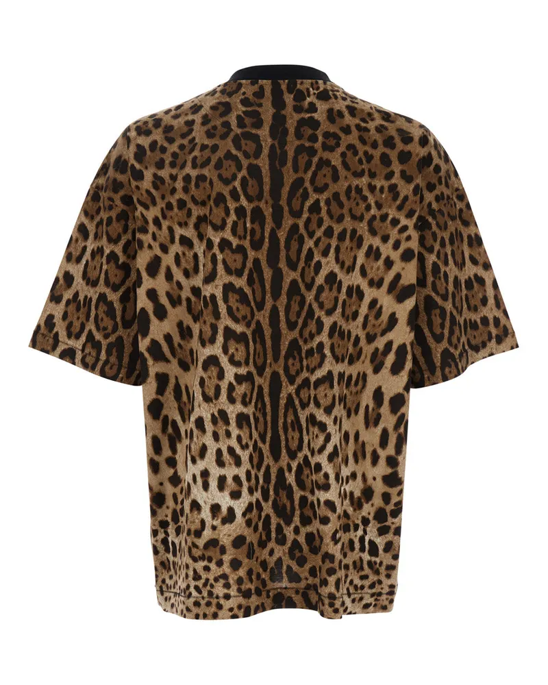 Dolce & Gabbana Leopard-Print Cotton T-Shirt — Brown Brown