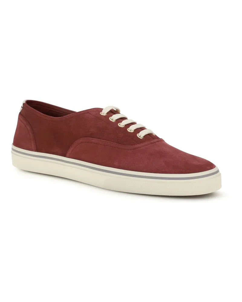 Brunello Cucinelli Reversed Calfskin Sneaker — Burgundy Borgogna+panama