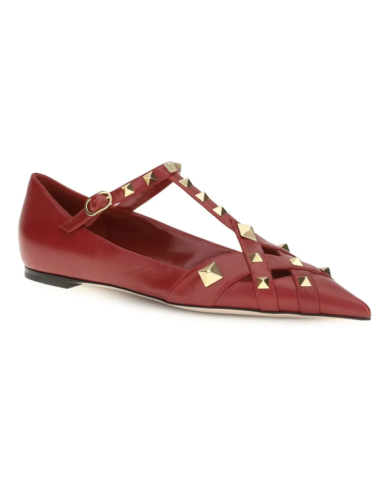 Valentino Garavani Women's Studdy Ballerinas Kidskin Bright Red Goatskin-Hircus Goatskin Goatskin/hircus Flat Shoes Red