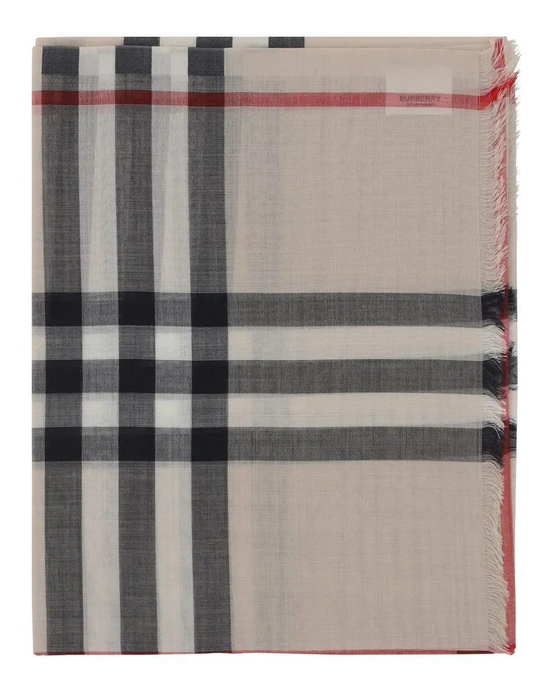 Burberry Women's Silk-Wool Scarf Stone Check Blend; Wool Scarfs Beige