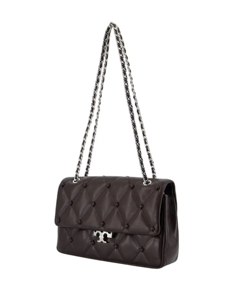 Tory Burch Bunny Knot Calfskin Leather Shoulder Bag — Brown Brown