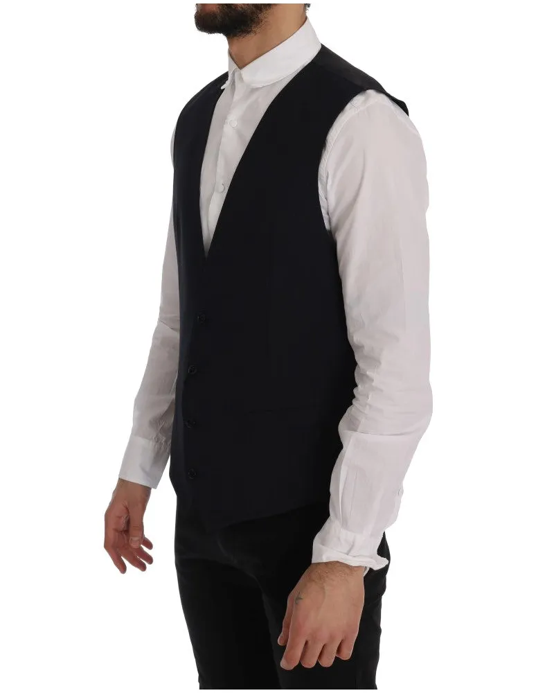 Dolce & Gabbana Men's Black Staff Wool Striped Vest Clothing Black