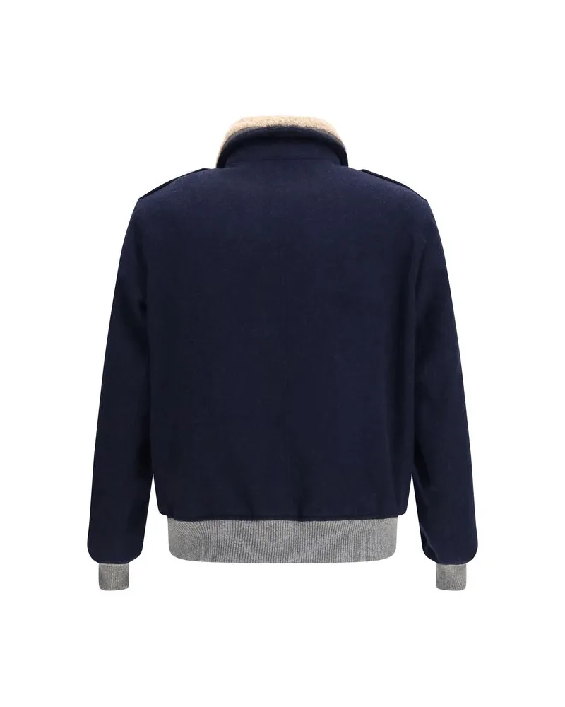 Brunello Cucinelli Cashmere with Shearling Collar Jacket — Navy Navy