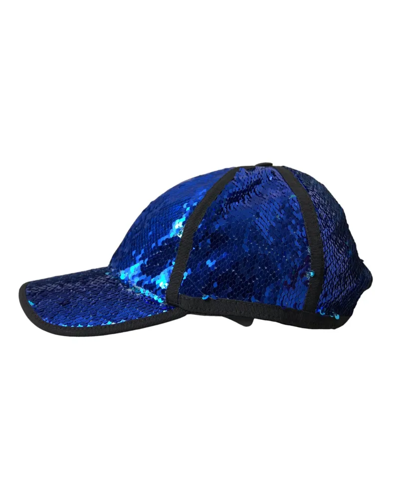 Dolce & Gabbana Royal Blue Sequin Baseball Hat Men Polyester Elastane Blue