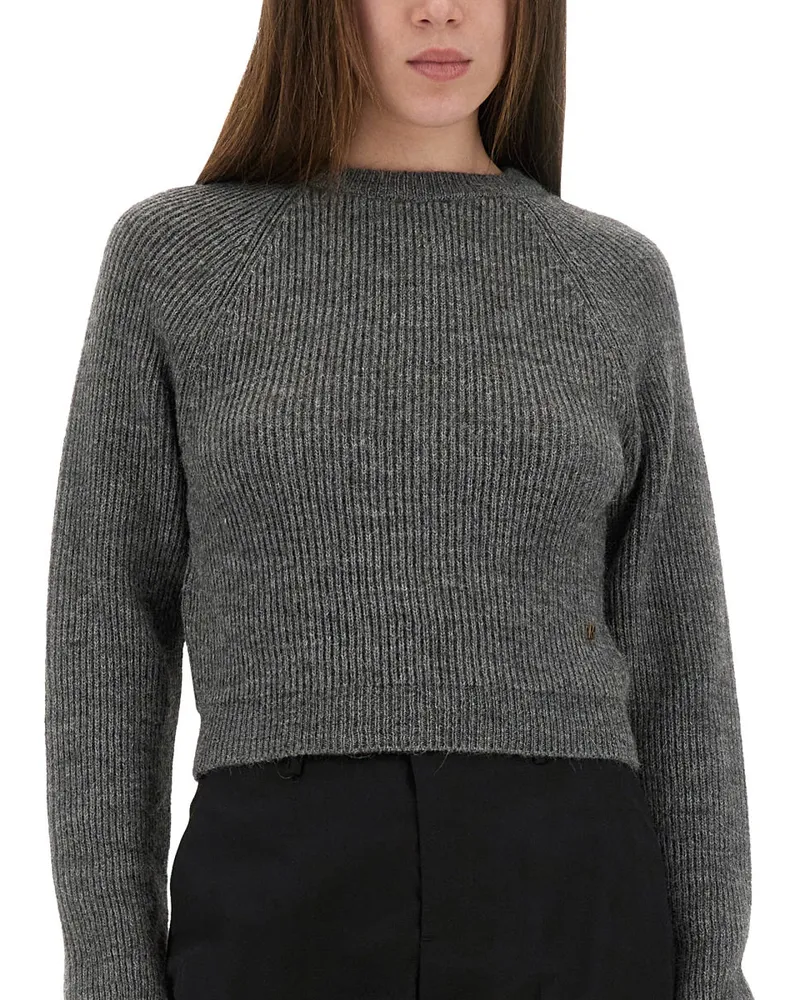 Moschino Cropped Alpaca-Blend Sweater — Gray Gray