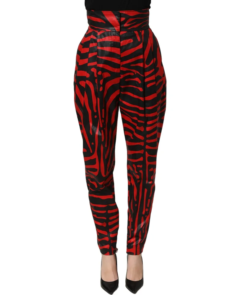Dolce & Gabbana Women's Red Black Zebra Print Cotton Highwaist Pants Elastane Red