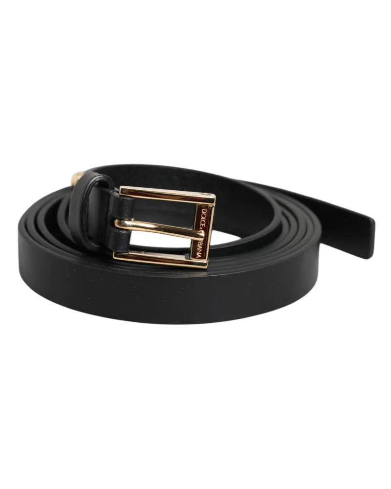 Dolce & Gabbana Men's Black Calf Leather Gold Metal Buckle Belt Black