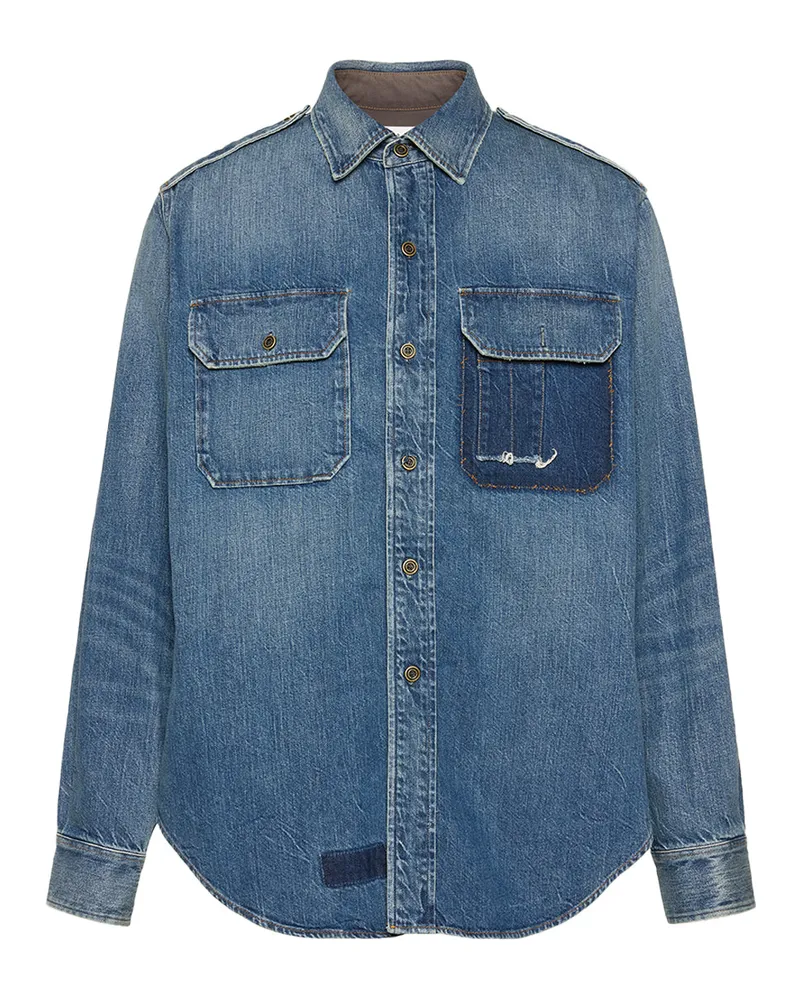 Maison Margiela Denim with Contrasting Pocket Detail Shirt — Blue Blue