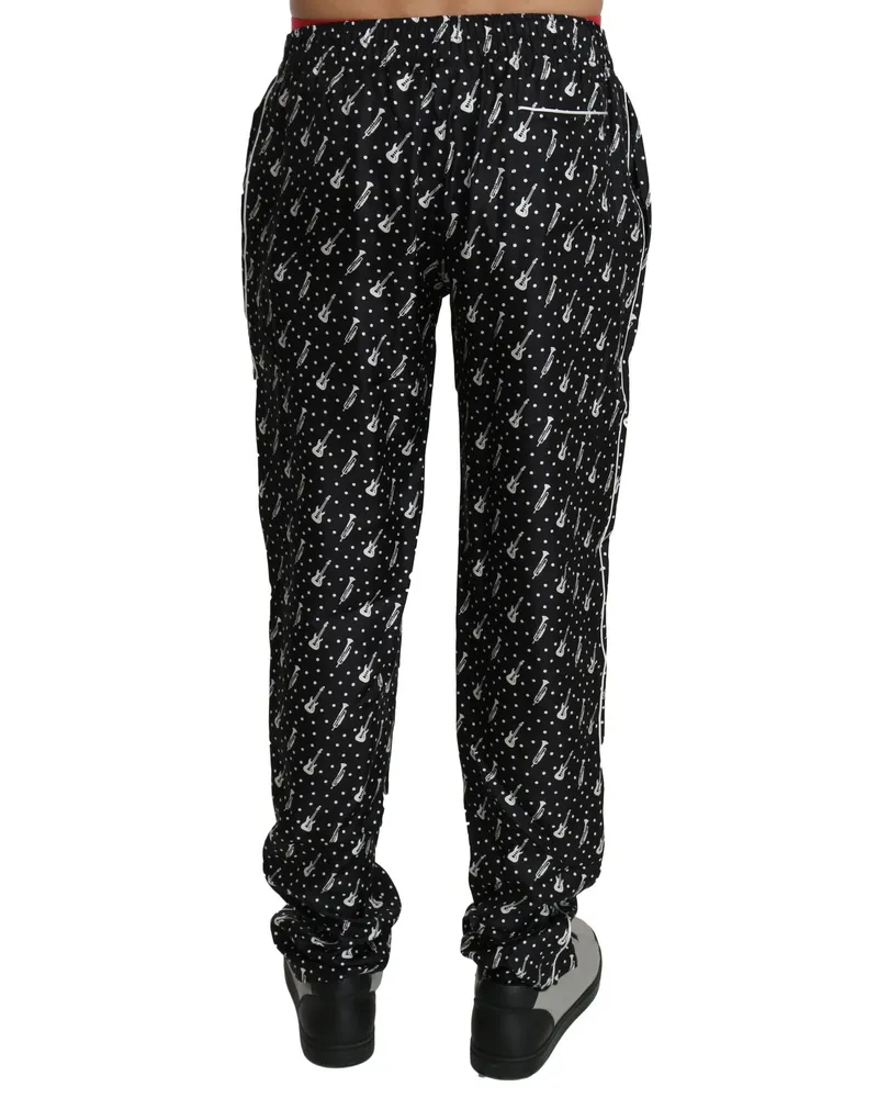 Dolce & Gabbana Men Musical Instrument Print Silk Jogger Black Black