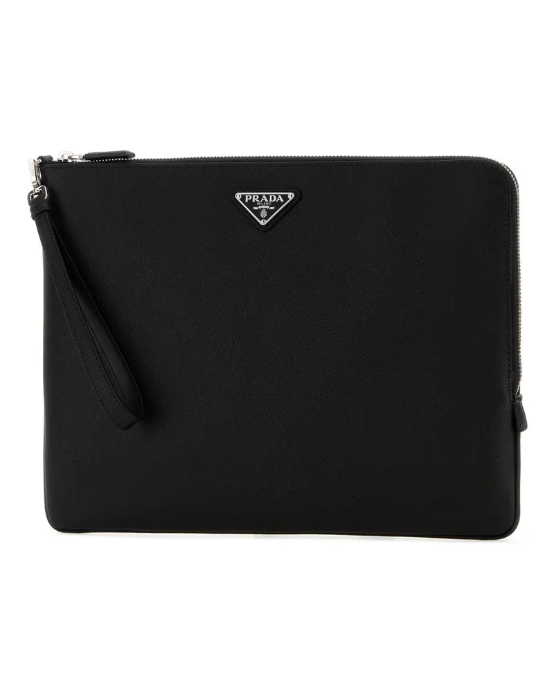 Prada Men's Black Leather Clutch Nero Beauty Black