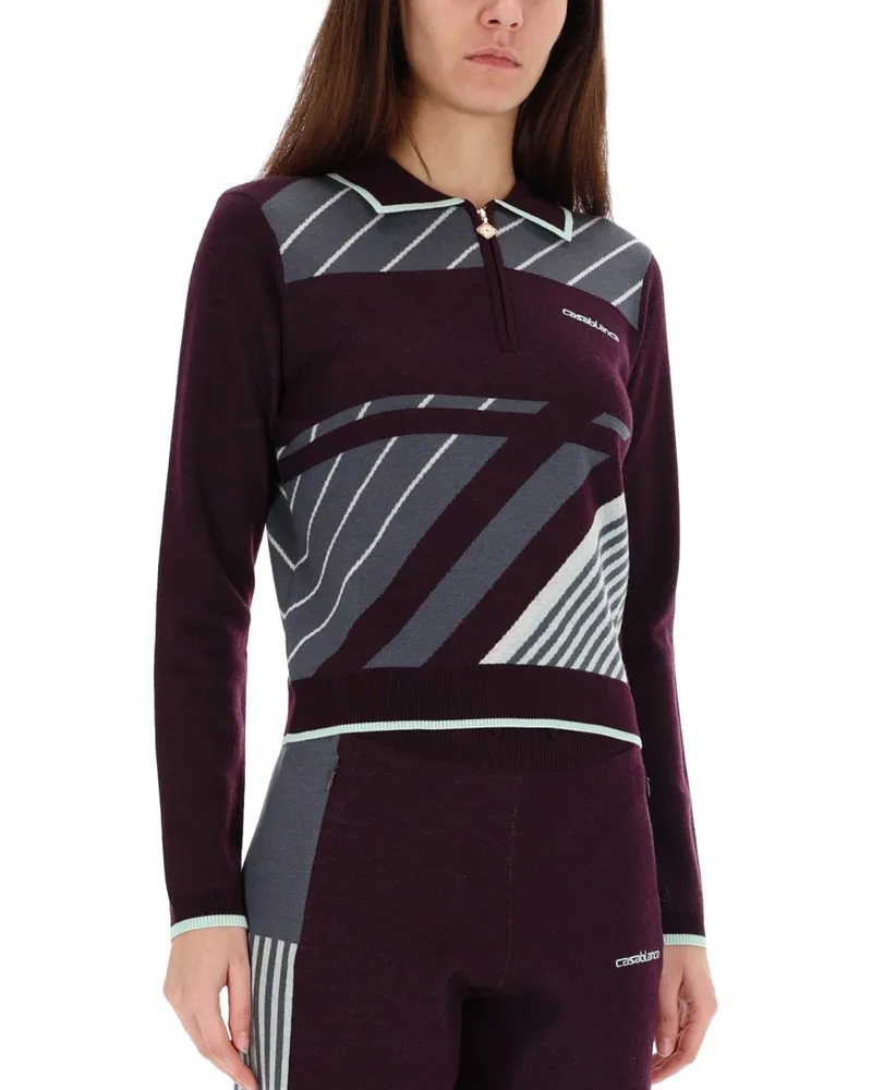 Casablanca Paris Diagonal Merino Wool Polo Shirt — Purple Purple