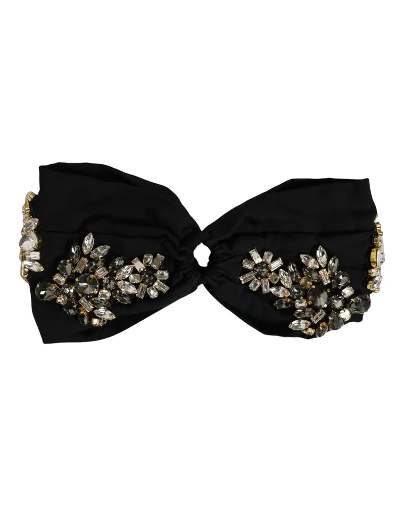 Dolce & Gabbana Women's Black Silk Crystal Embellishment Headband Elastane Accessory Black