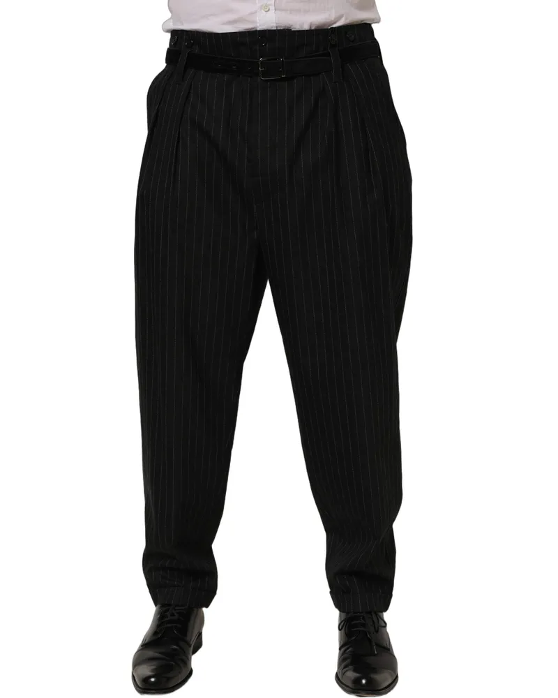 Dolce & Gabbana Men's Pinstripe Virgin Wool Trousers Black Cotton Black