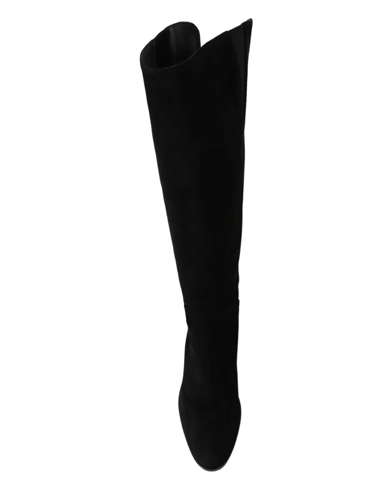 Dolce & Gabbana Women's Black Suede Knee High Flat Boots Shoes Black