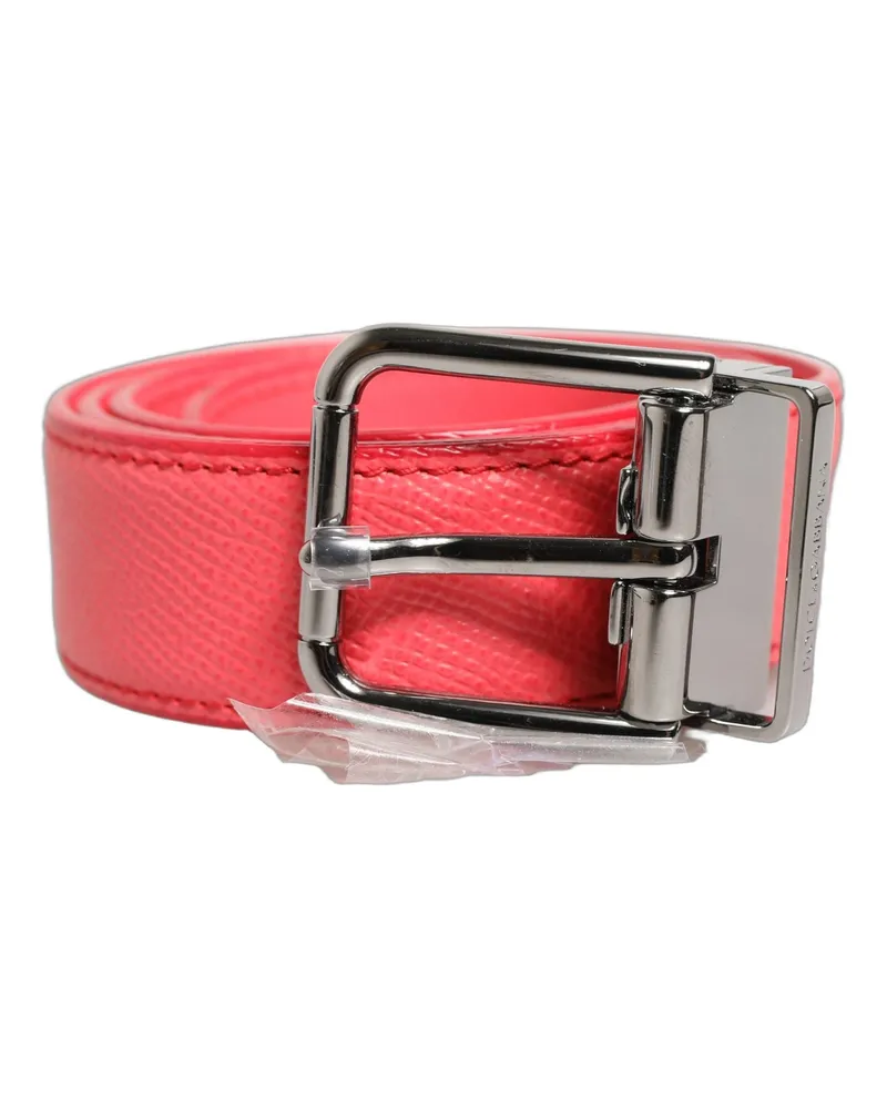 Dolce & Gabbana Women's Pink Lambskin Leather Silver Metal Buckle Belt Lamb Pink