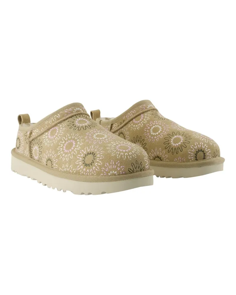 UGG Women's Classic Micro Sun Stitch Ankle Boots -  Leather Beige Calfskin Shoes Ankle-Boots Beige