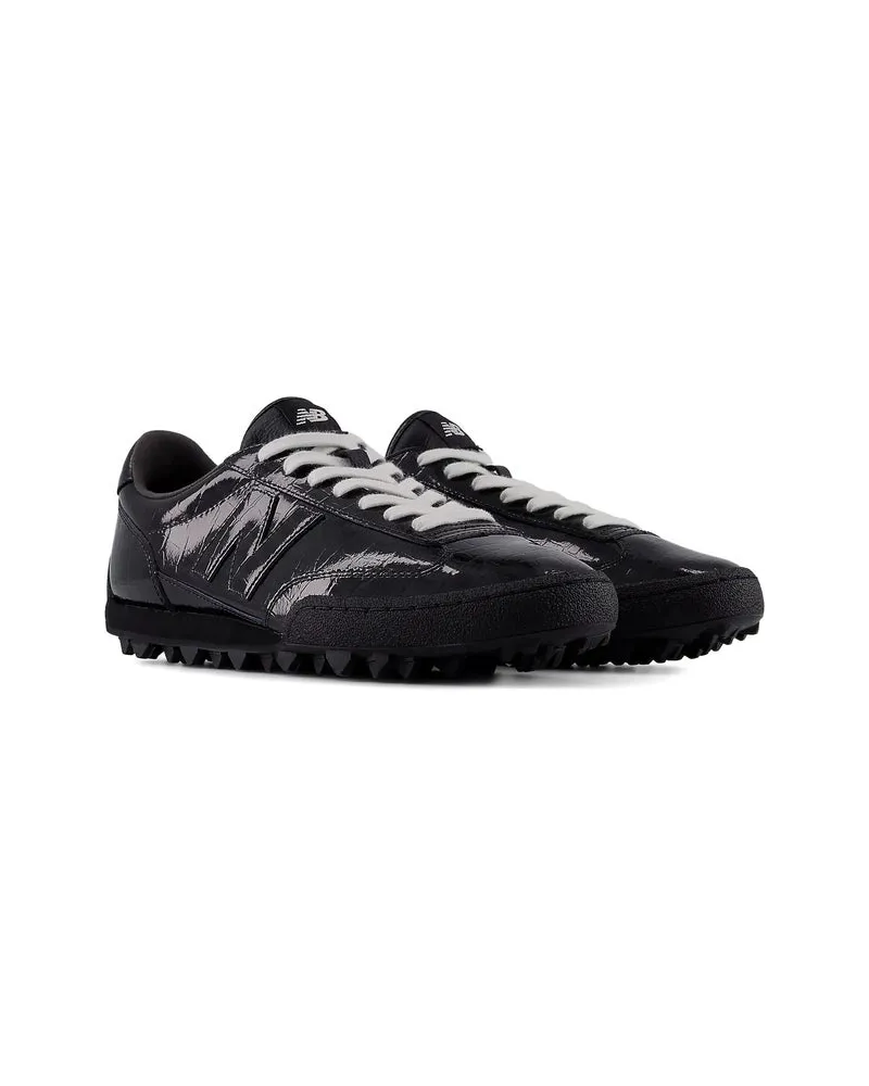 New Balance Patent Leather Lace-Up Sneakers — Black Black