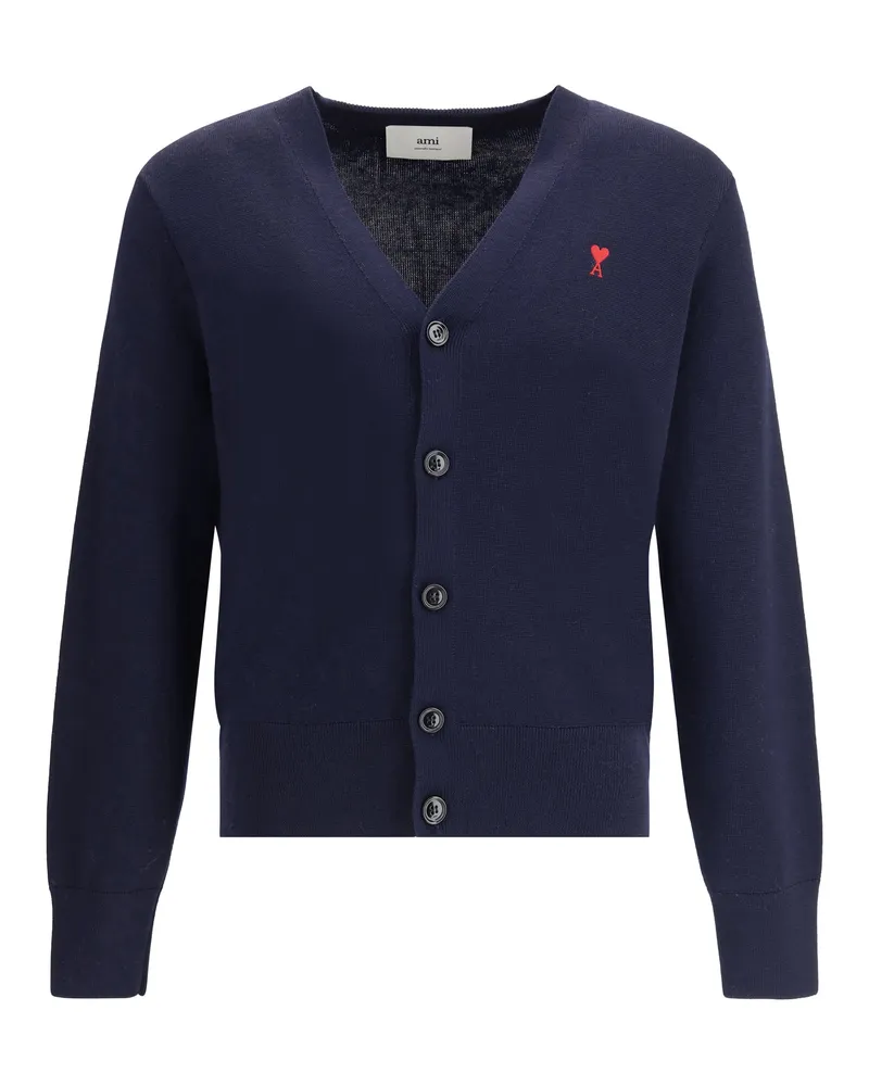 AMI Paris Men's Wool Cardigan De Coeur Navy-Red Navy/red Sweater Navy
