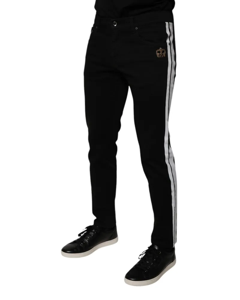 Dolce & Gabbana Skinny Denim with Crown Embroidery Jeans — Black Black