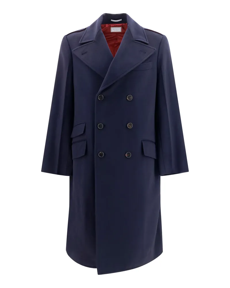 Brunello Cucinelli Men's Coat Double-Breasted Wool Navy Merino Jacket Navy