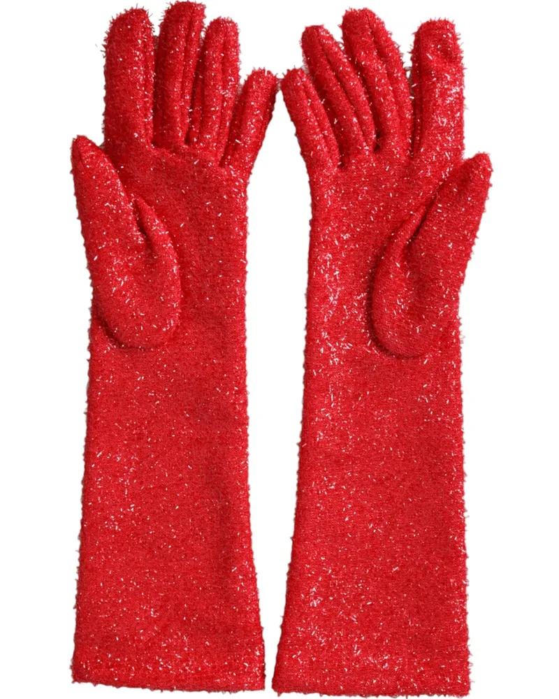 Dolce & Gabbana Women Red Lurex Fantasia Mid Arm Length Gloves Red