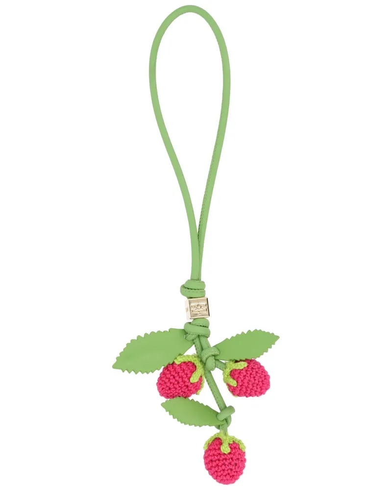 Ganni Women's Bag Charm Raspberry Flower Multicolour Recycled Leather Accessories Multicolor