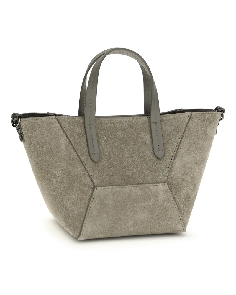 Brunello Cucinelli Paneled Suede Shoulder Bag — Beige Beige
