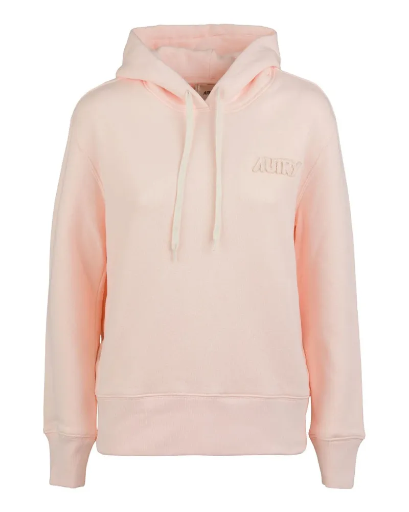 AUTRY Logo-Embroidered Cotton Hooded Sweatshirt — Pink Pink