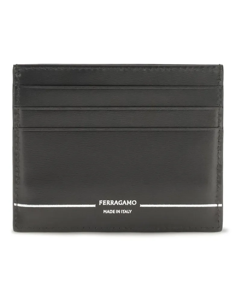 Ferragamo Men's Leather Card Holder Black Calf Bos Taurus Wallet Black