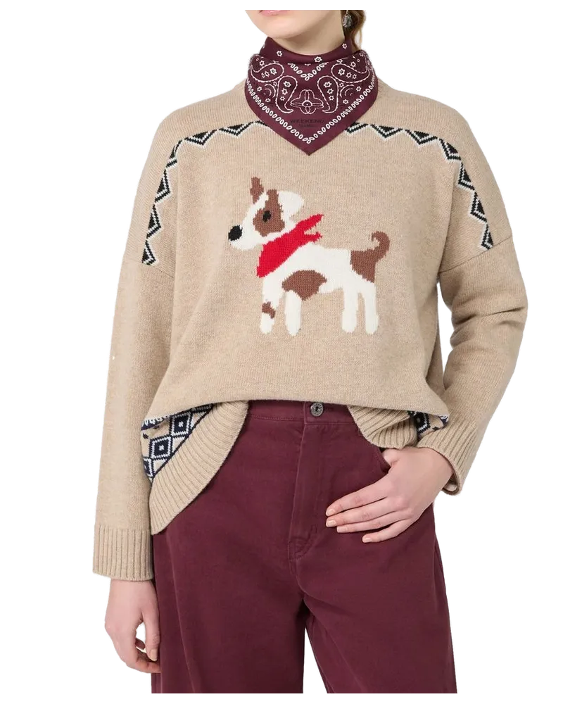 Max Mara Embroidered Wool Sweatshirt — Beige Beige