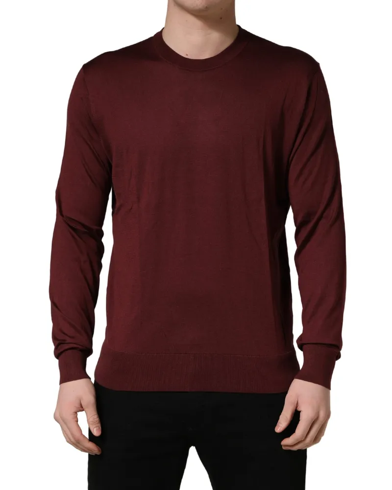 Dolce & Gabbana Maroon Silk Men Crew Neck Pullover Sweater Clothing Maroon