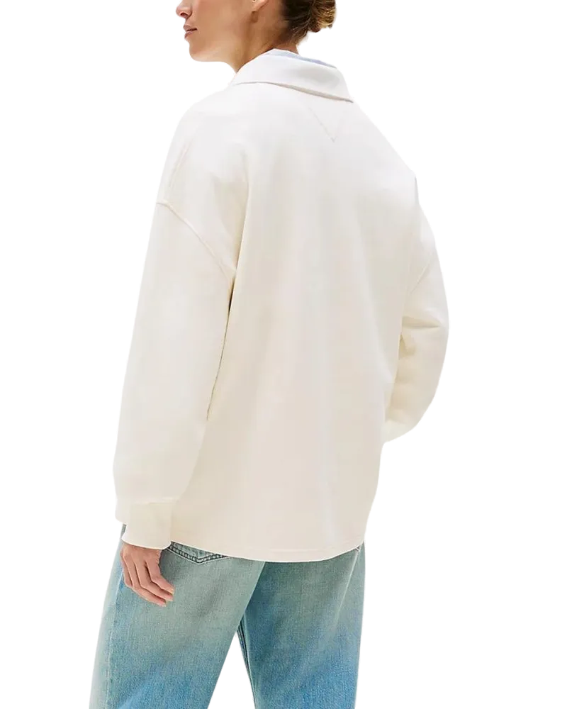 Tommy Hilfiger Script Piqué Rugby Sweatshirt — Beige Beige