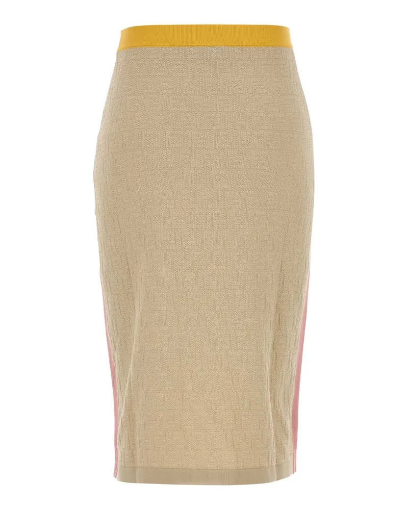 Fendi Women's Sand Stretch Cotton Blend Skirt Ecru Gonne Ecru Beige