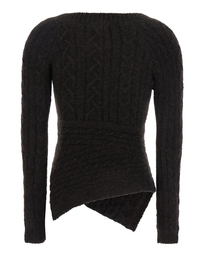 ATTICO Asymmetrical Braided Knit Wool Sweater — Black Black
