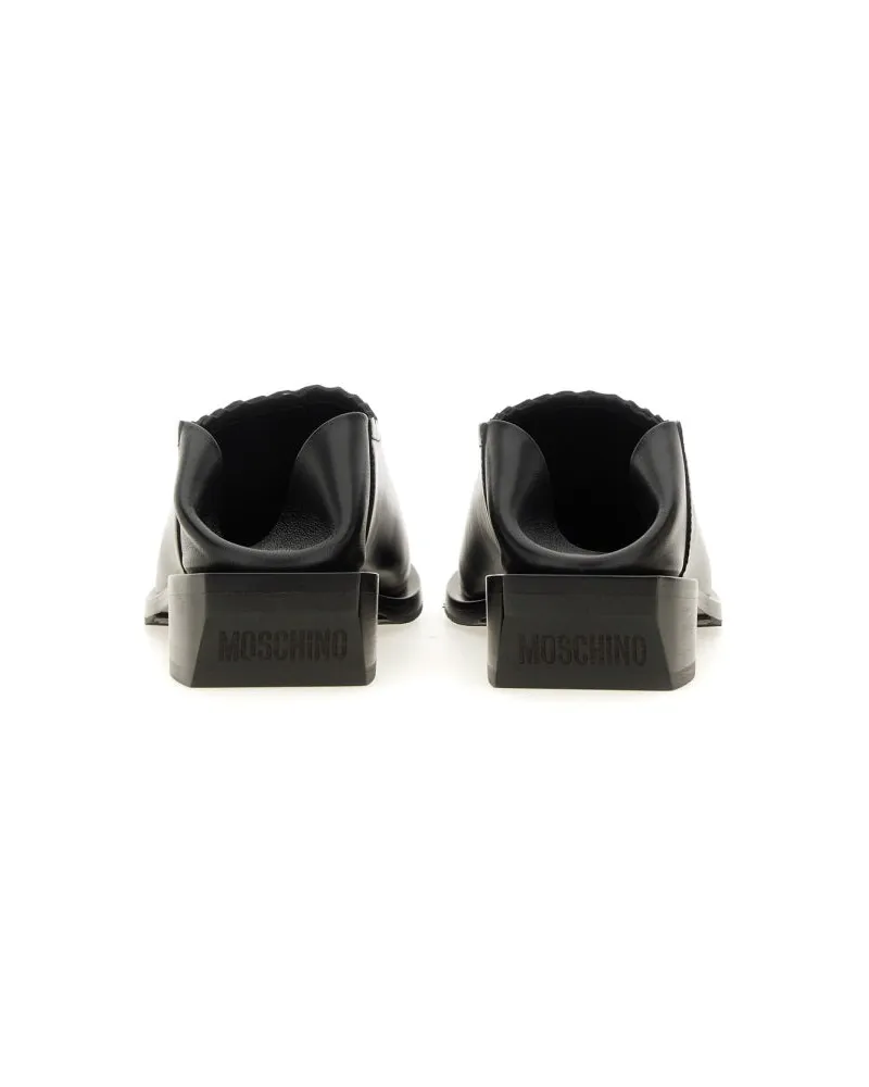 Moschino Cuban Heel Leather Loafer — Black Black