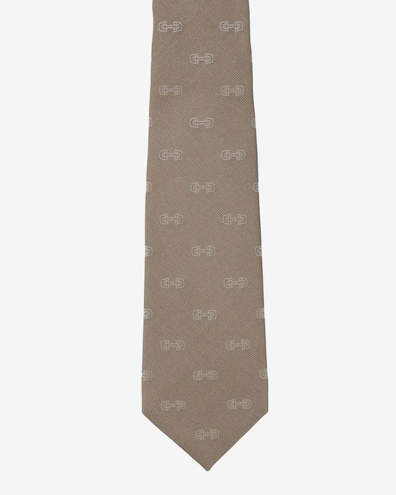Gucci Men's Silk Tie Morsetto Print, Beige Ties & Bow Beige