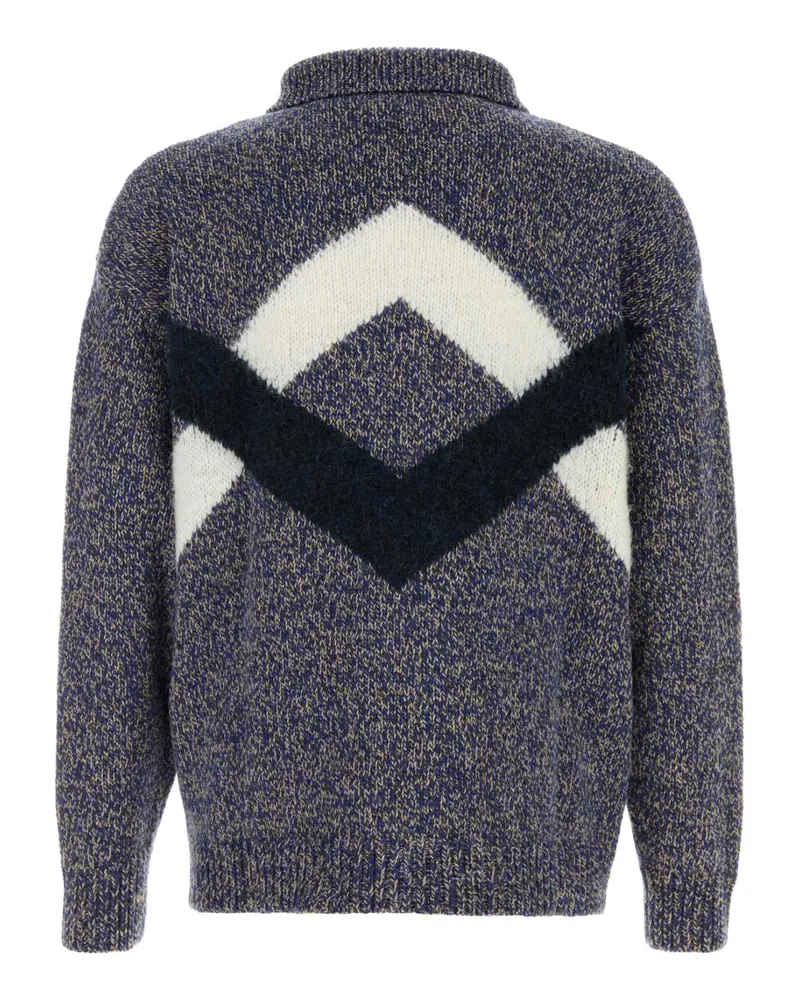 Giorgio Armani Chevron Intarsia Wool Blend Sweater — Navy Navy