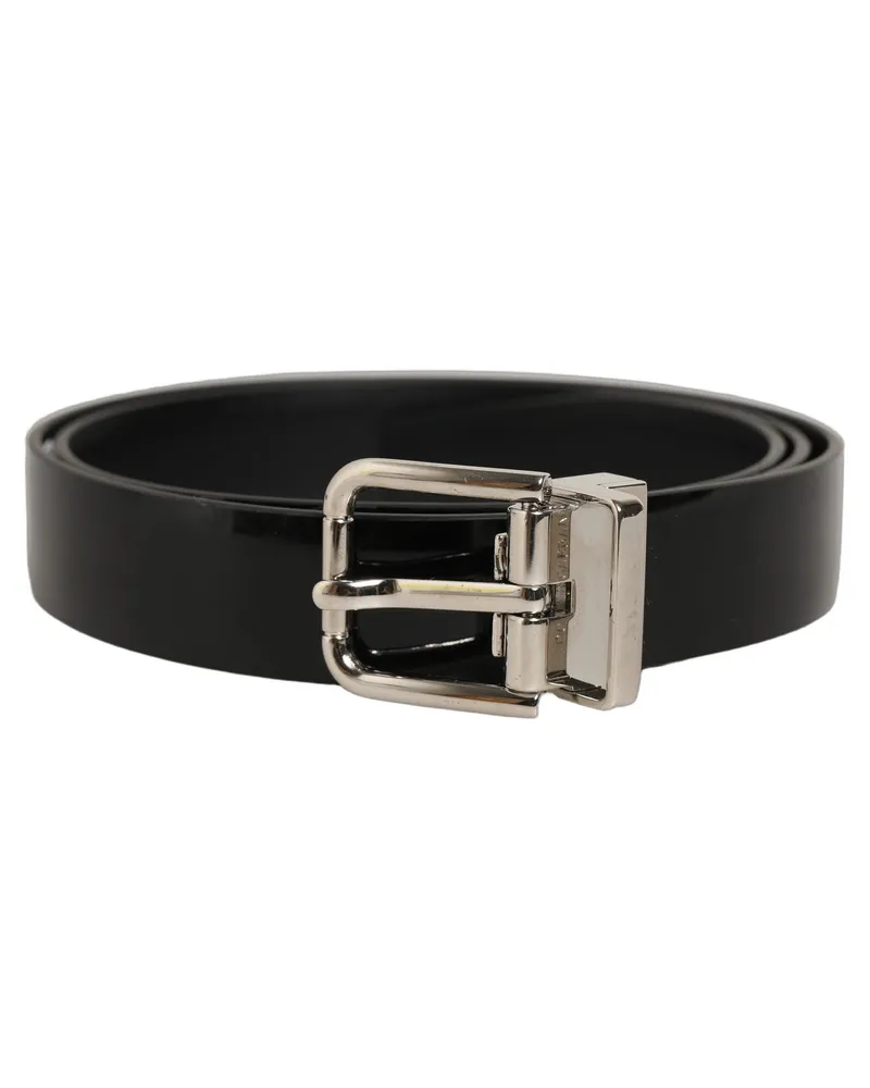 Dolce & Gabbana Classic Leather with Silver-Tone Buckle Belt — Black Black
