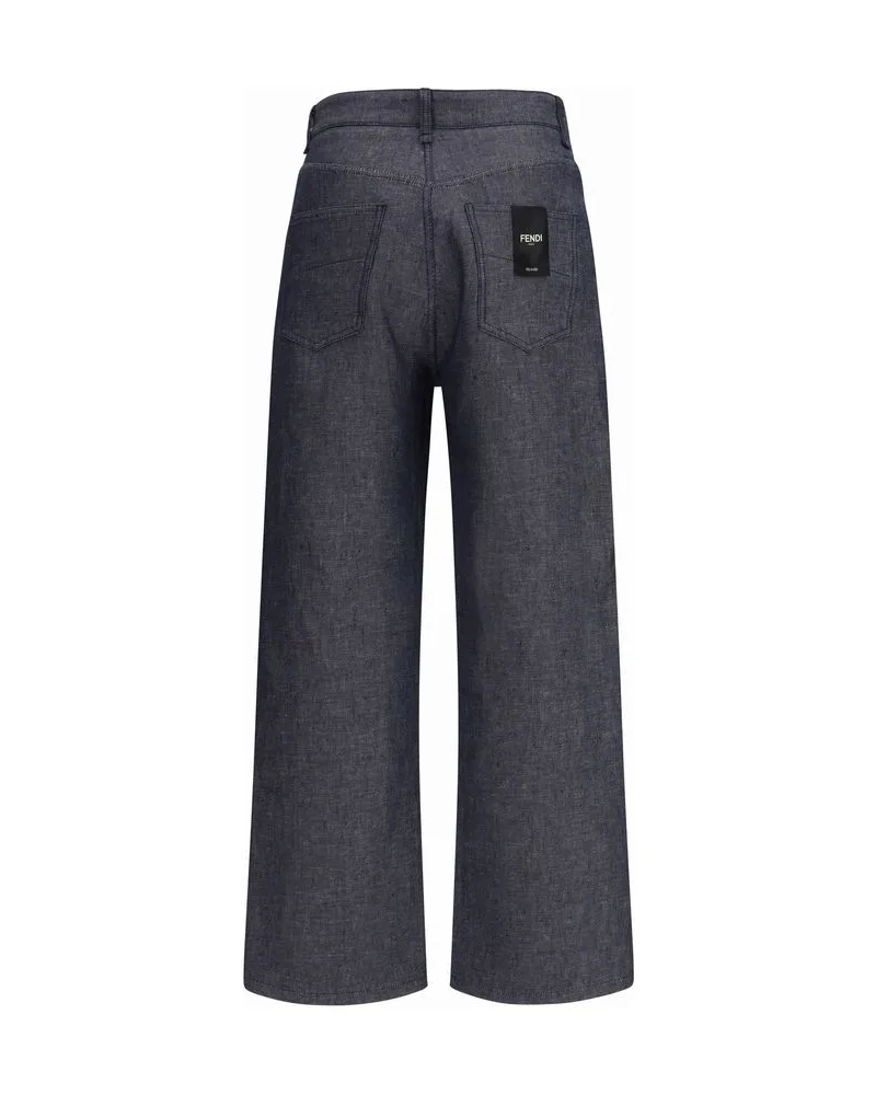Fendi Men's Blue Linen Relaxed Fit Jeans Clothing Blue