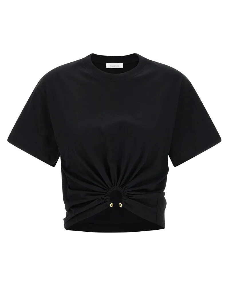 Paco Rabanne Metal-Pierced Twisted Cotton T-Shirt — Black Black