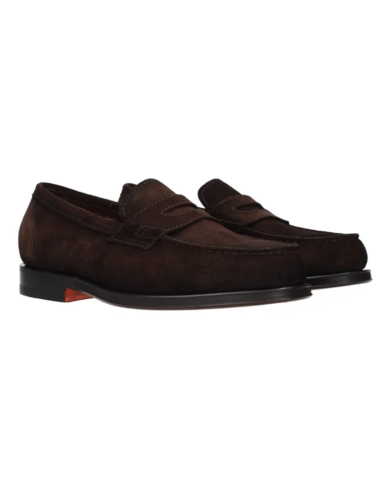 Santoni Men's Brown Leather Slip-On Loafers Brown