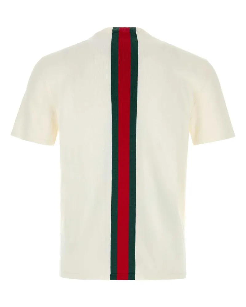 Gucci Men White Knit T-Shirt Whitemilkgreenred Cotton T-shirts And Polos White