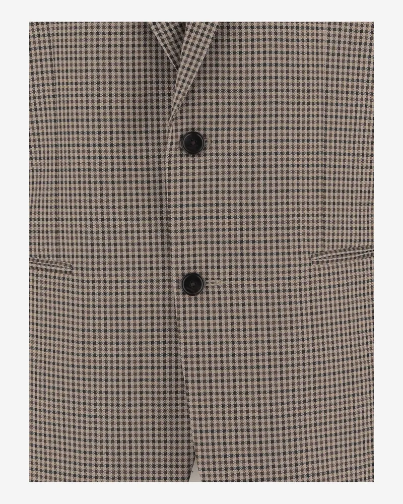 Gucci Men's Jacket Single-Breasted Wool Checked Beige Beige