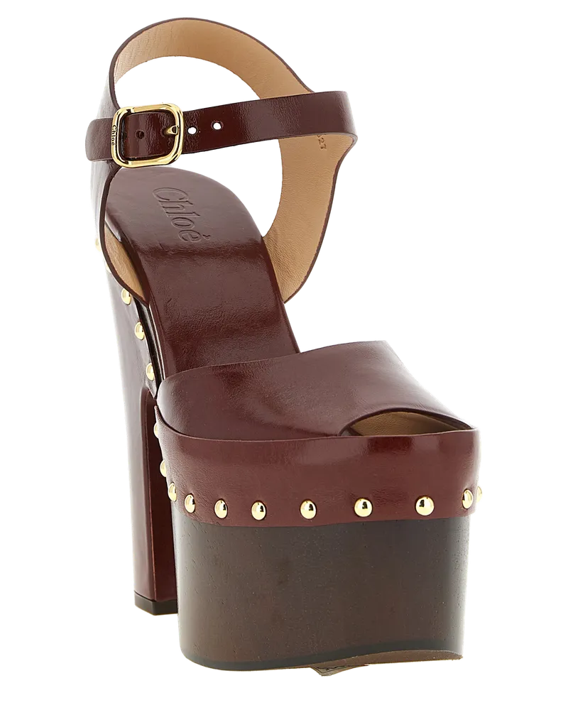Chloé Women's Bordeaux Lamb Leather Stiletto Heel Sandals Bordeaux