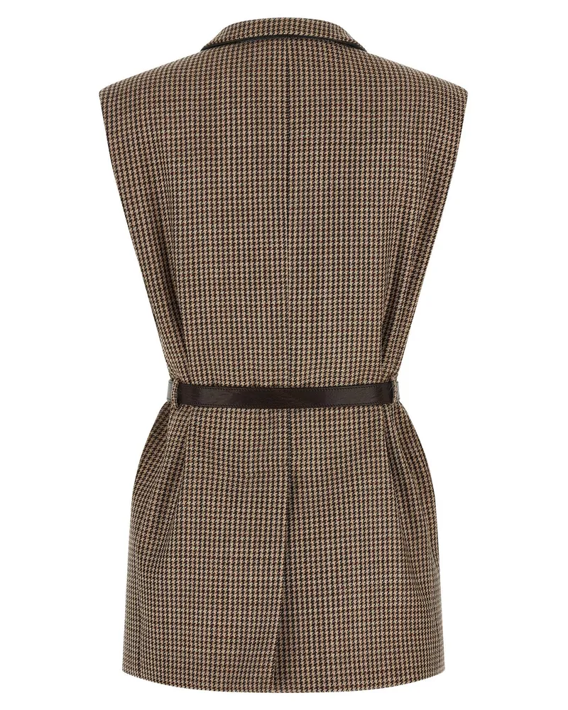 Brunello Cucinelli Houndstooth Virgin Wool Vest — Brown Brown