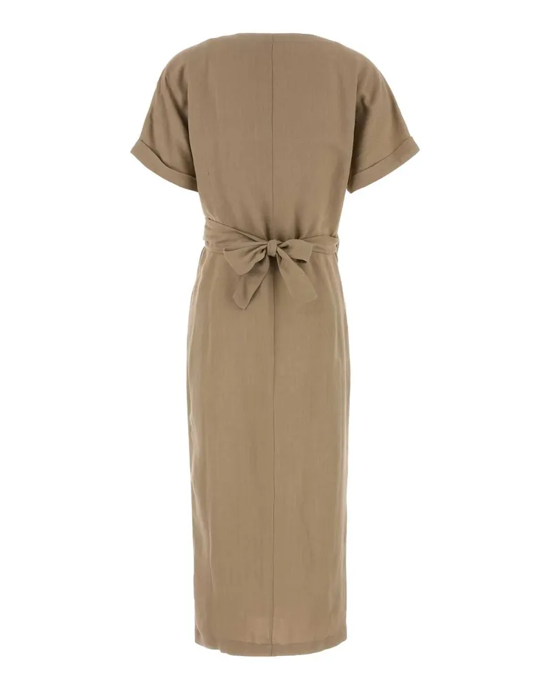 Brunello Cucinelli Women's Cappuccino Jersey Dress C9195 Exterior: Viscose Linen Abiti Beige