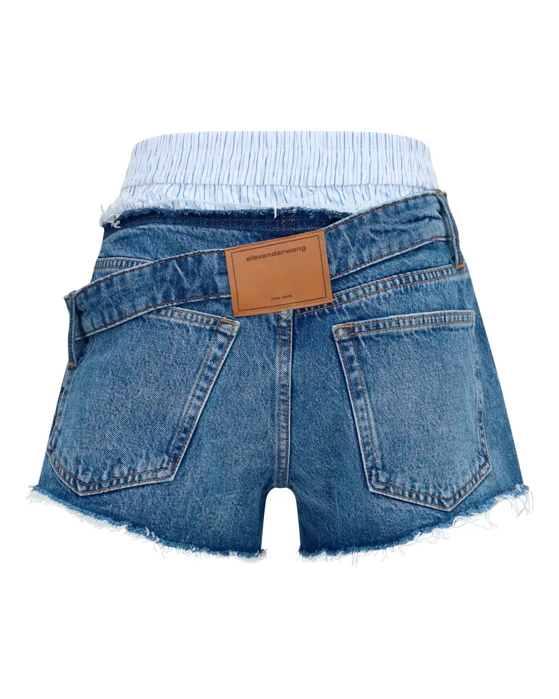 Alexander Wang Women's Denim Shorts With Boxer Detail Vintage Marbled Blue Cotton Bermuda Blue