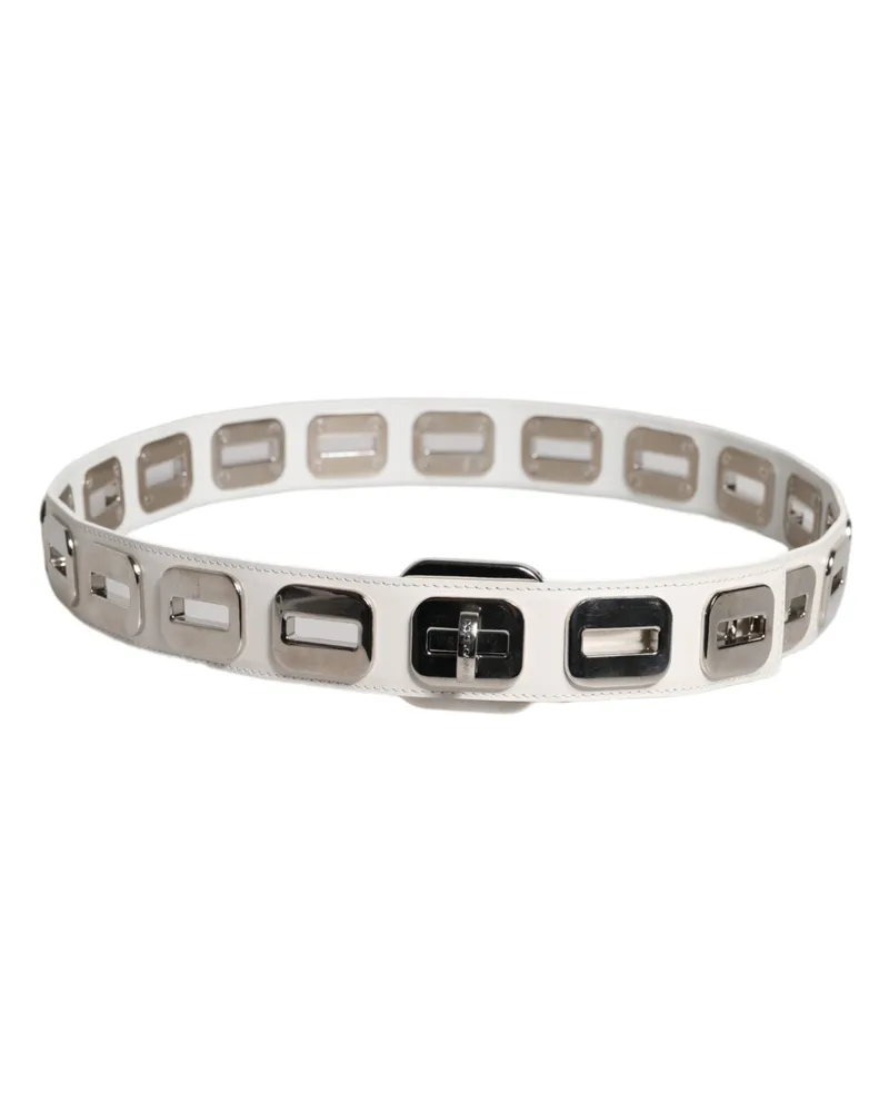 Dolce & Gabbana Women's White Leather Gold Tone Rotating Buckle Belt White